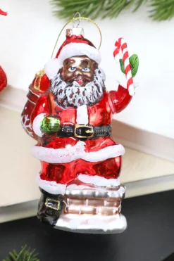 5” African American Santa Glass Ornament