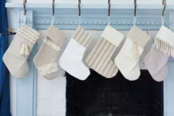 Beige Burlap Stocking with Tassel