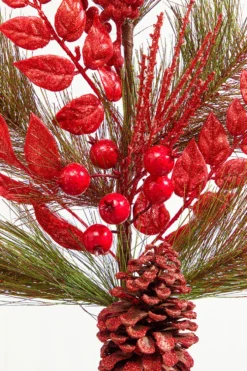 30" Berry Pinecone Cedar Spray - Red