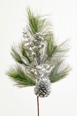 30" Berry Pinecone Cedar Spray - Silver