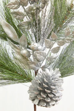 30" Berry Pinecone Cedar Spray - Silver