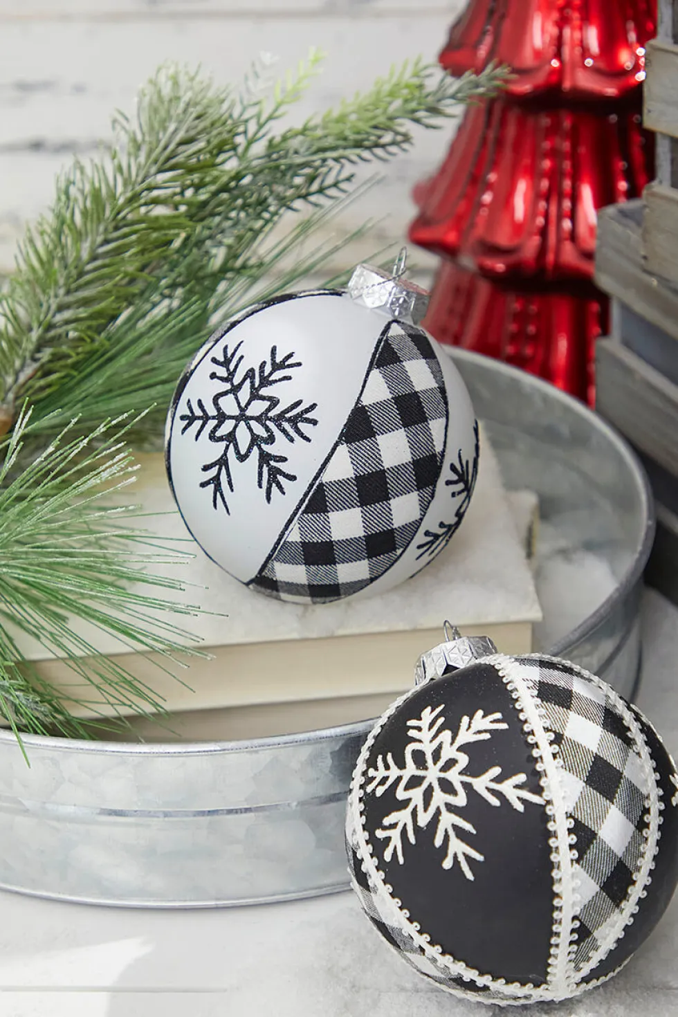 4" Black and White Ball Plaid Ornament