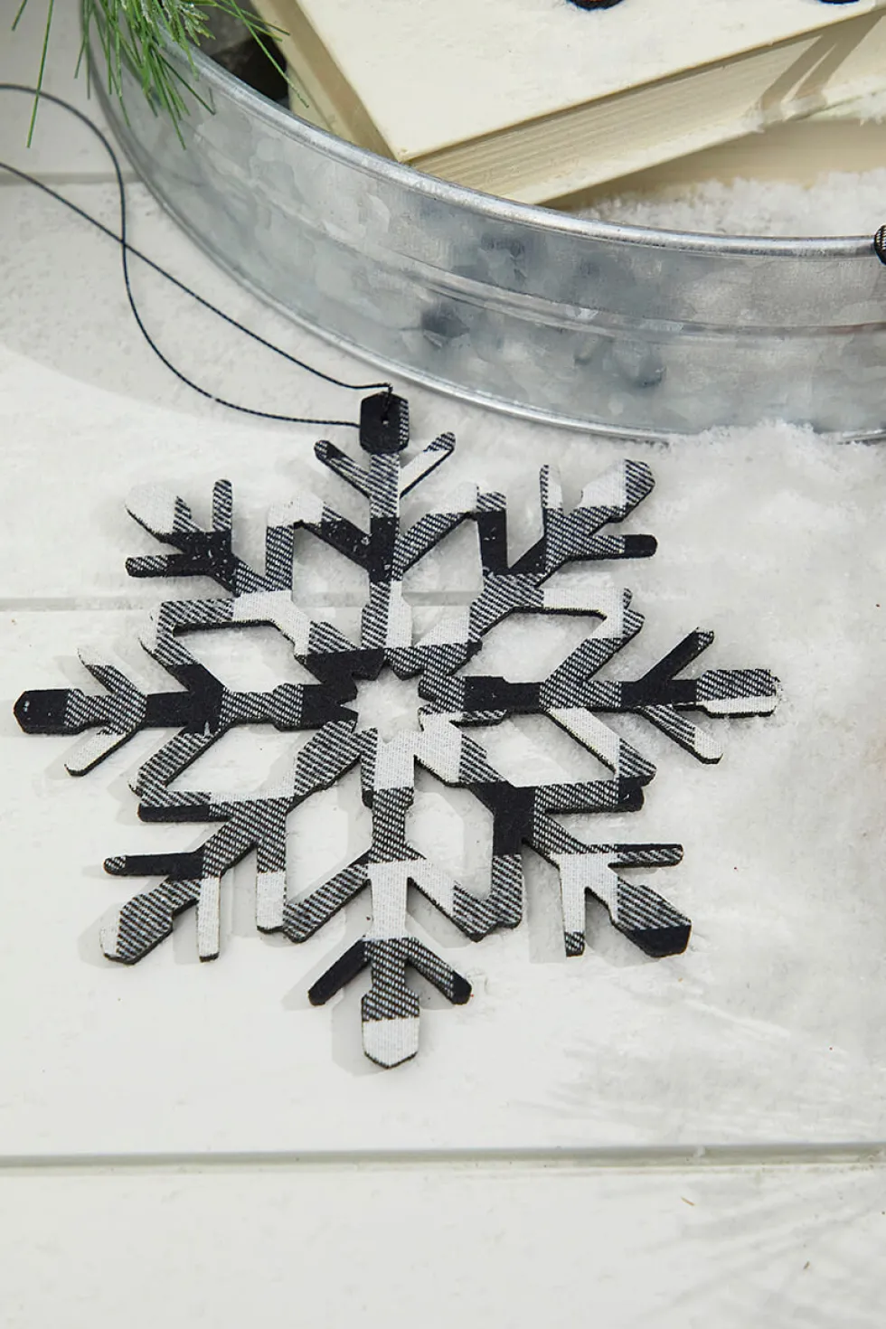 6” Black And White Buffalo Check Snowflake Ornament