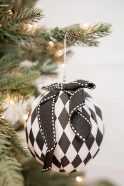 4” Black and White Harlequin Bow Ball Ornament