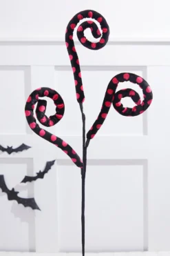 29” Black & Pink Polkadot Spiral Curly Spray