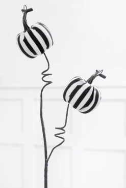 26" Black & White Striped Halloween Pumpkin Spray