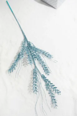 34" Blue Glitter Fern Spray