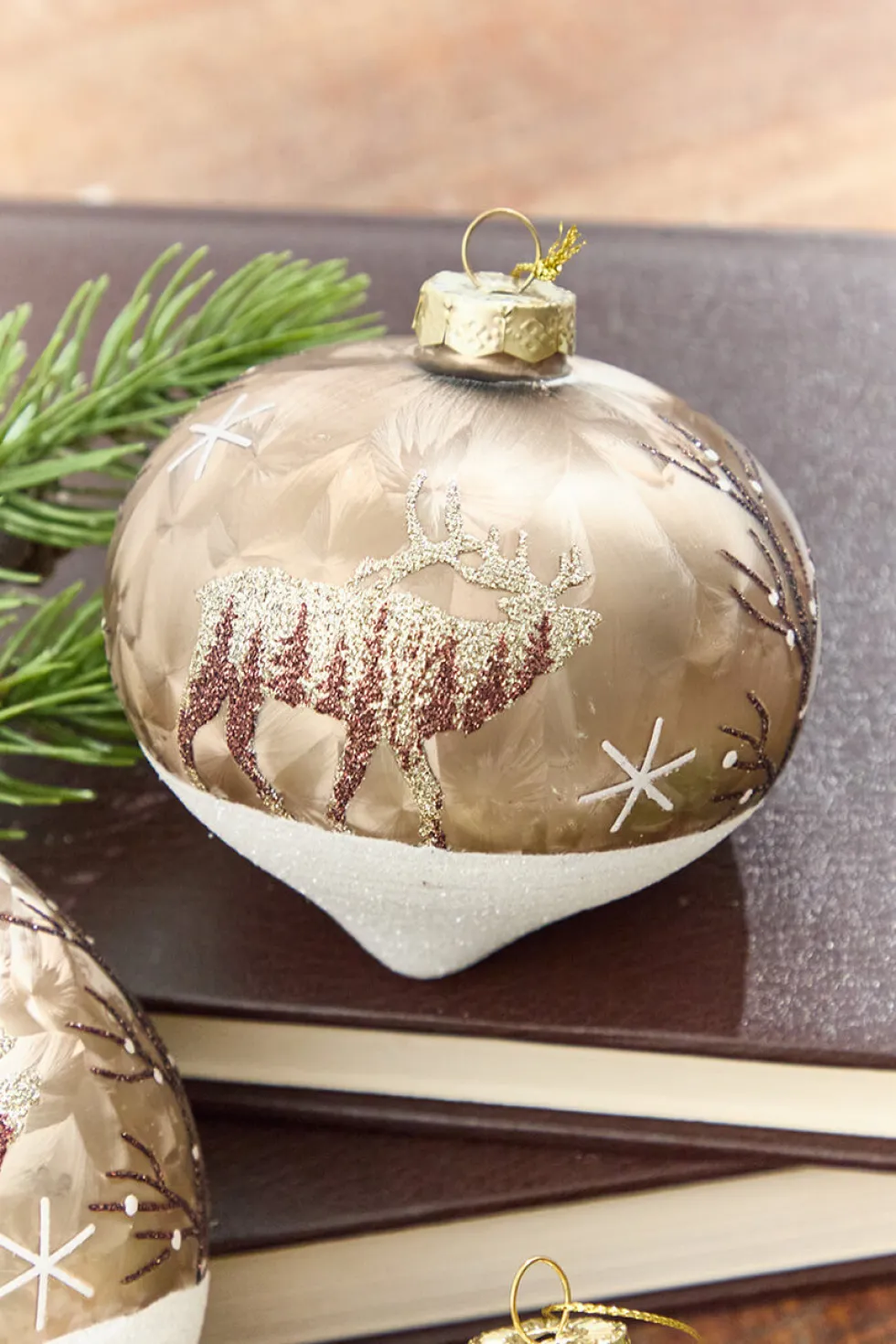 5" - 6" Bronze & Glitter Moose Glass Ornament