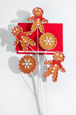 27" Brown, White and Red Gingerbread Spray