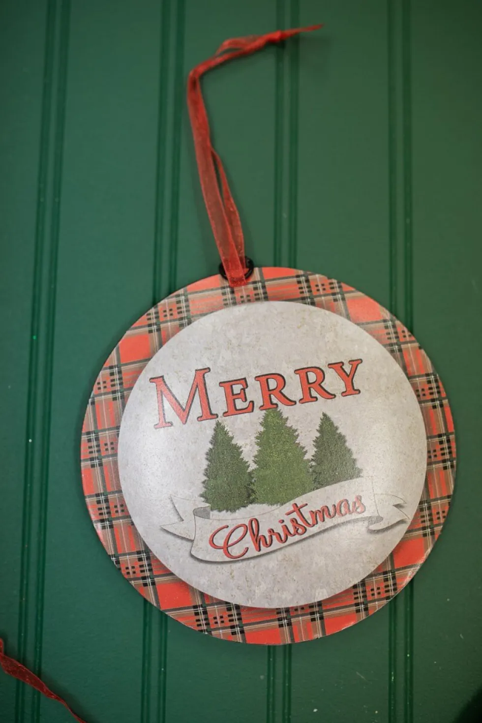 6.6” Buffalo Plaid Metal Christmas Ornaments