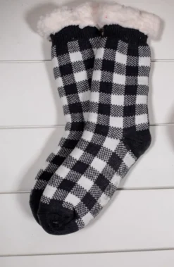 Buffalo Plaid Thermal Slipper Socks with Non-Slip Grippers