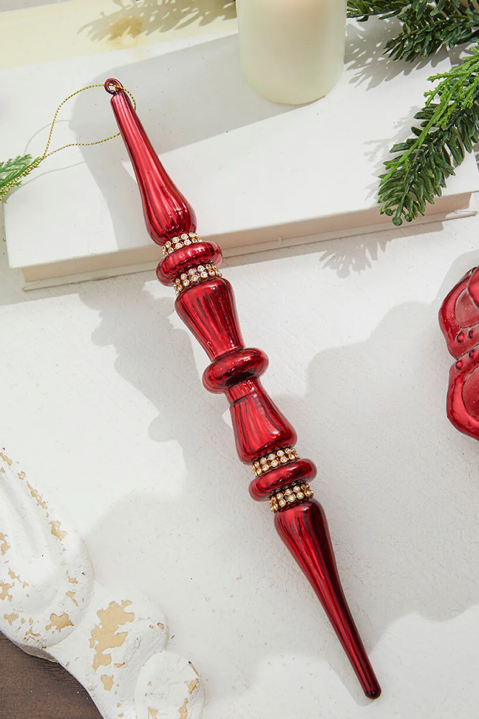 12" Burgundy Glass with Jewel Band Icicle Ornament