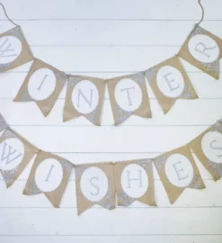 Burlap Winter Wishes Banner - Set of 2