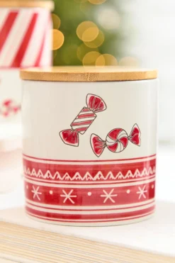 4.75" Ceramic Peppermint Candy Canister