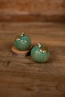Ceramic Turquoise Pumpkins Salt & Pepper Shaker - Set of 2