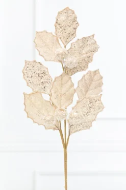 27" Champagne Glitter Berry Leaf Spray
