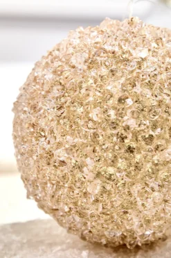 4" Champagne Glittered Iced Ball Ornament