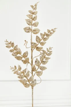 35” Champagne Glitter Leaf Spray