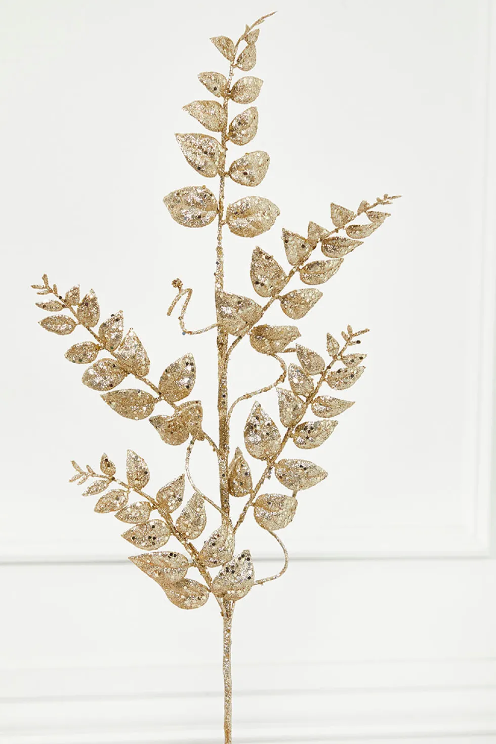 35” Champagne Glitter Leaf Spray
