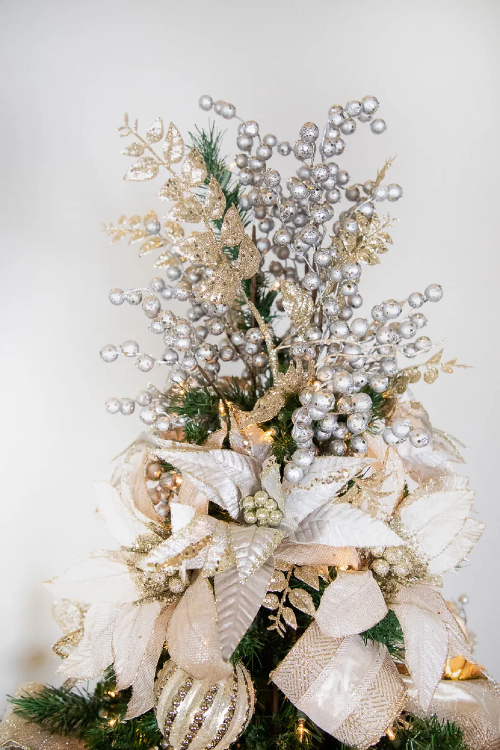 35” Champagne Glitter Leaf Spray