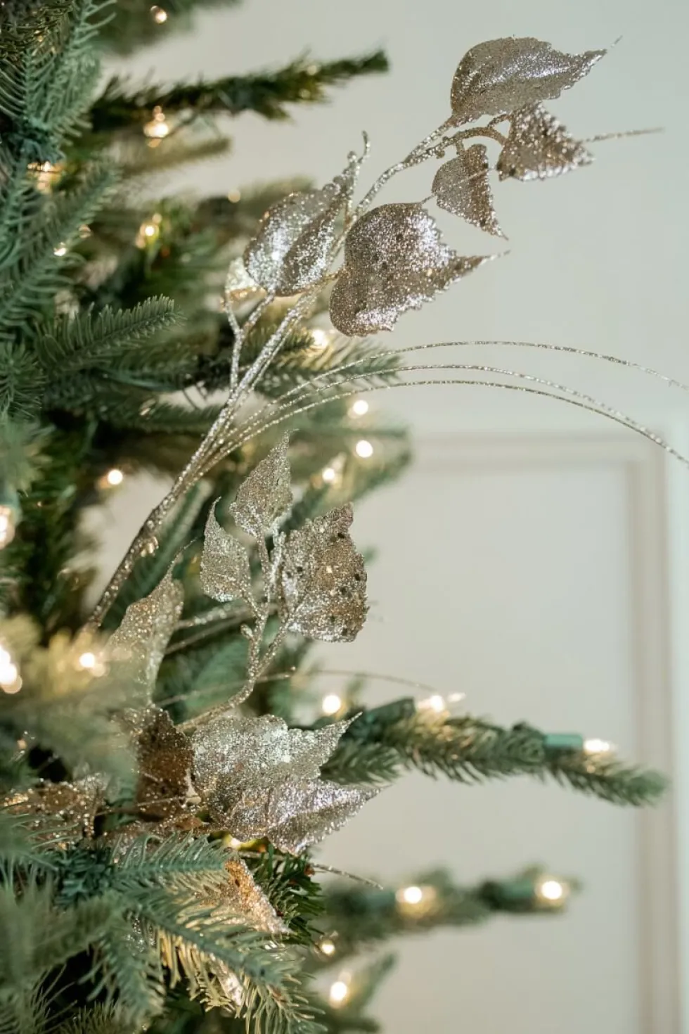 30” Champagne Glitter Sequin Rose Leaf Grass Christmas Spray