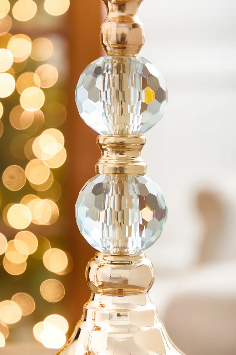 19.3" Champagne Jeweled Candle Holder