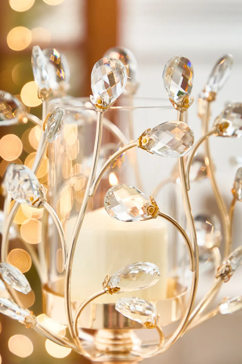 16.5" Champagne Jeweled Candle Holder