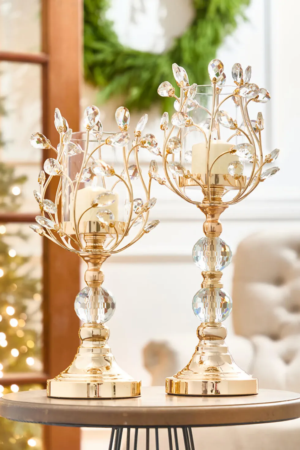 16.5" Champagne Jeweled Candle Holder