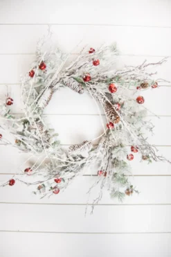 24” Christmas Flocked Pine Wreath with Jingle Bells