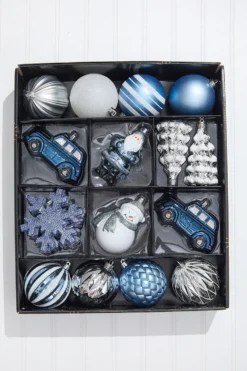 Christmas Shatterproof 25 Piece Assortment - Silver, Blue