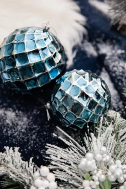 12 CM Blue Chrome Honeycombed Ball Ornament