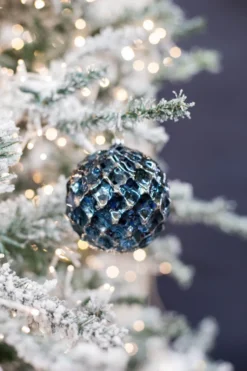 10 CM Blue Chrome Honeycombed VP Ball Ornament