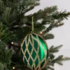 10cm Matte Glitter Flat Round Ornament - Green/Gold