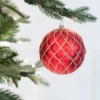 10 CM Red Matte Glitter Quilted Ball Ornament