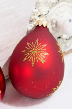 6ct Drop Glass Christmas Red & Red Velvet With Gold Snowflake