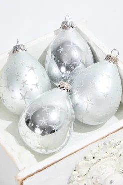4ct Glass Drop Bright Silver & Silver Pearl with Silver Stars