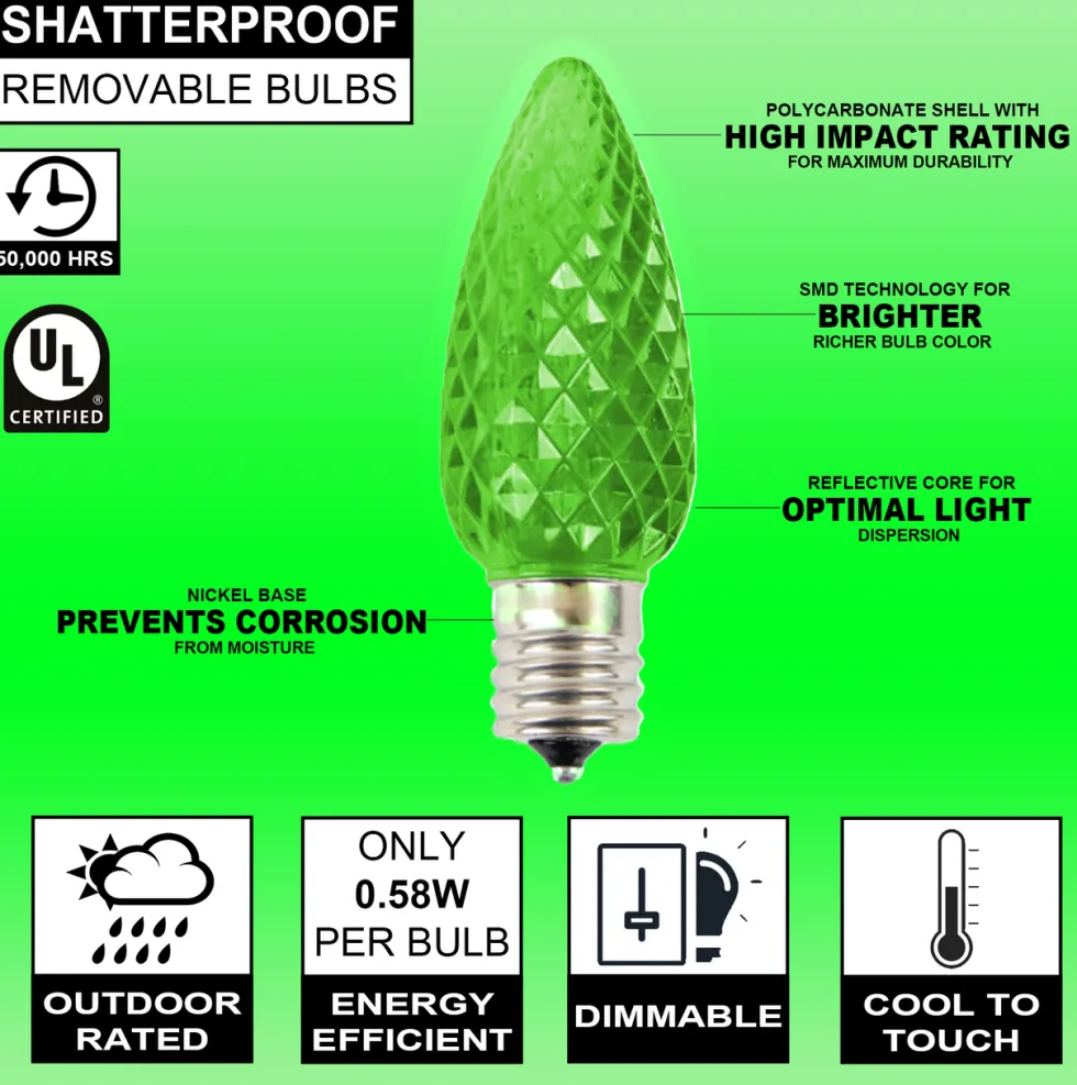 C9 Wonderful LED SMD Bulb (25 bulbs/bag) - Faceted, Green