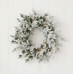 24" Dandan Plug-In Flocked Wreath with Warm White LED Lights