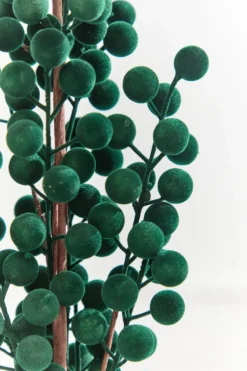 33" Dark Green Flocked Berry Spray