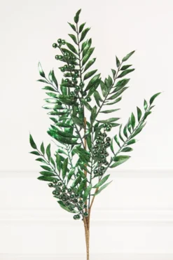 30" Dark Green Metallic Pepperberry Stem