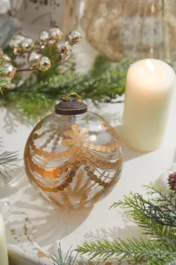 4" Etched Golden Garland Glass Ornament