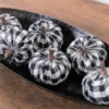 3” Fabric Black Plaid Pumpkin - Set of 6