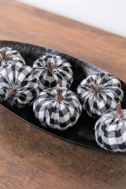3” Fabric Black Plaid Pumpkin - Set of 6