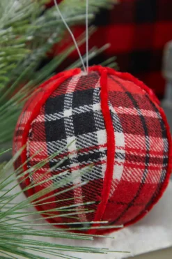 4” Fabric Plaid Ball Ornament