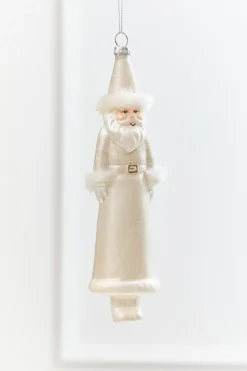 8" Faux Fur Glass Santa Ornament
