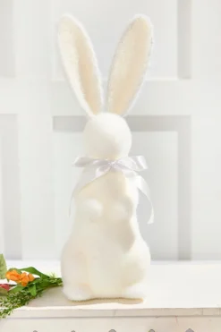 16" Flocked Bunny with Ribbon