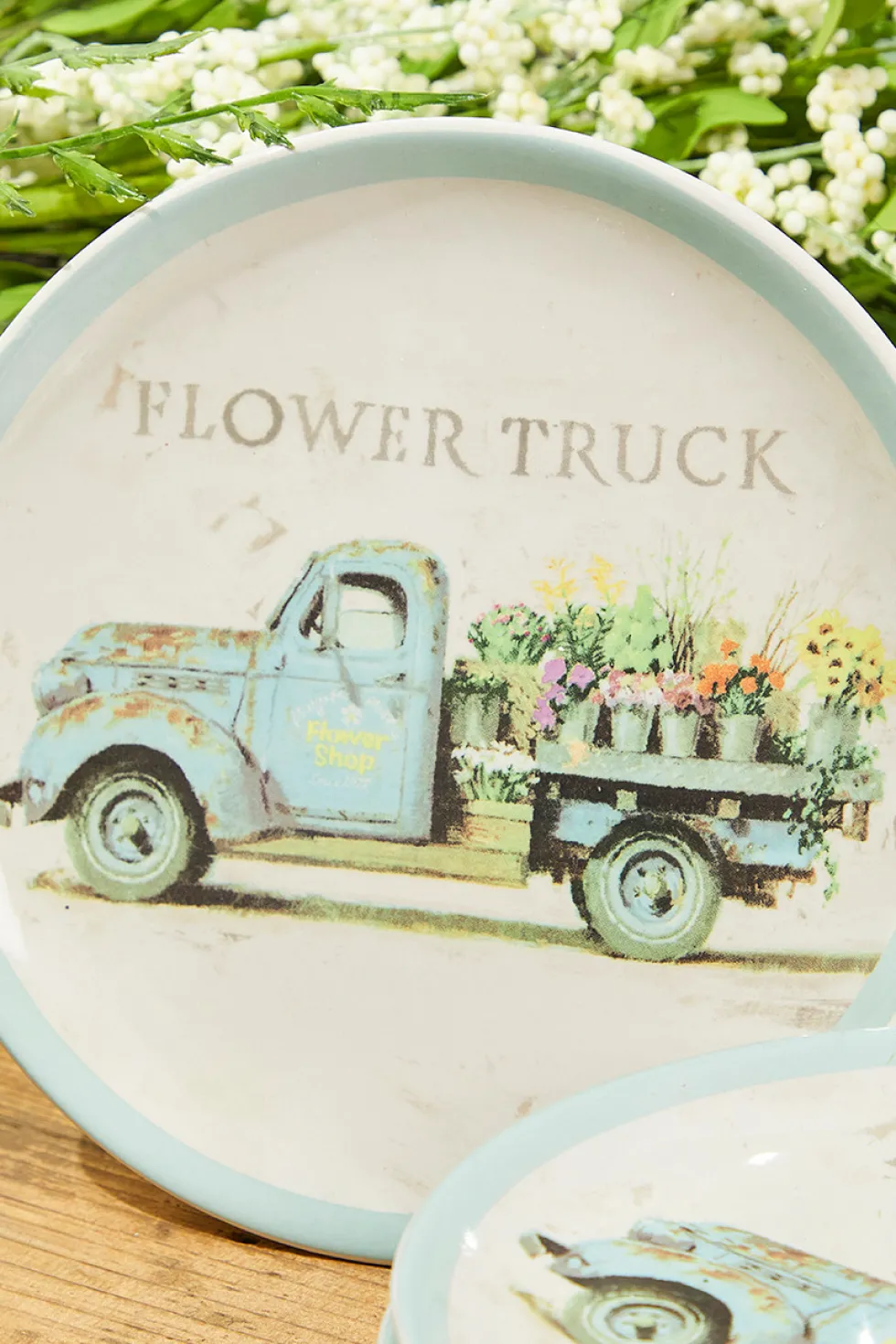 10" Flower Truck Dolomite Snack Plate - Set of 4