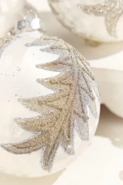4” Frosted Silver with Tree Glass Ornament