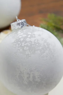 5" Frosted White Christmas Ball Ornaments - Set of 6