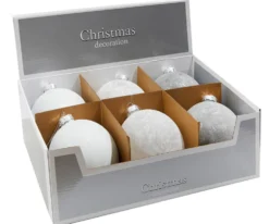 5" Frosted White Christmas Ball Ornaments - Set of 6